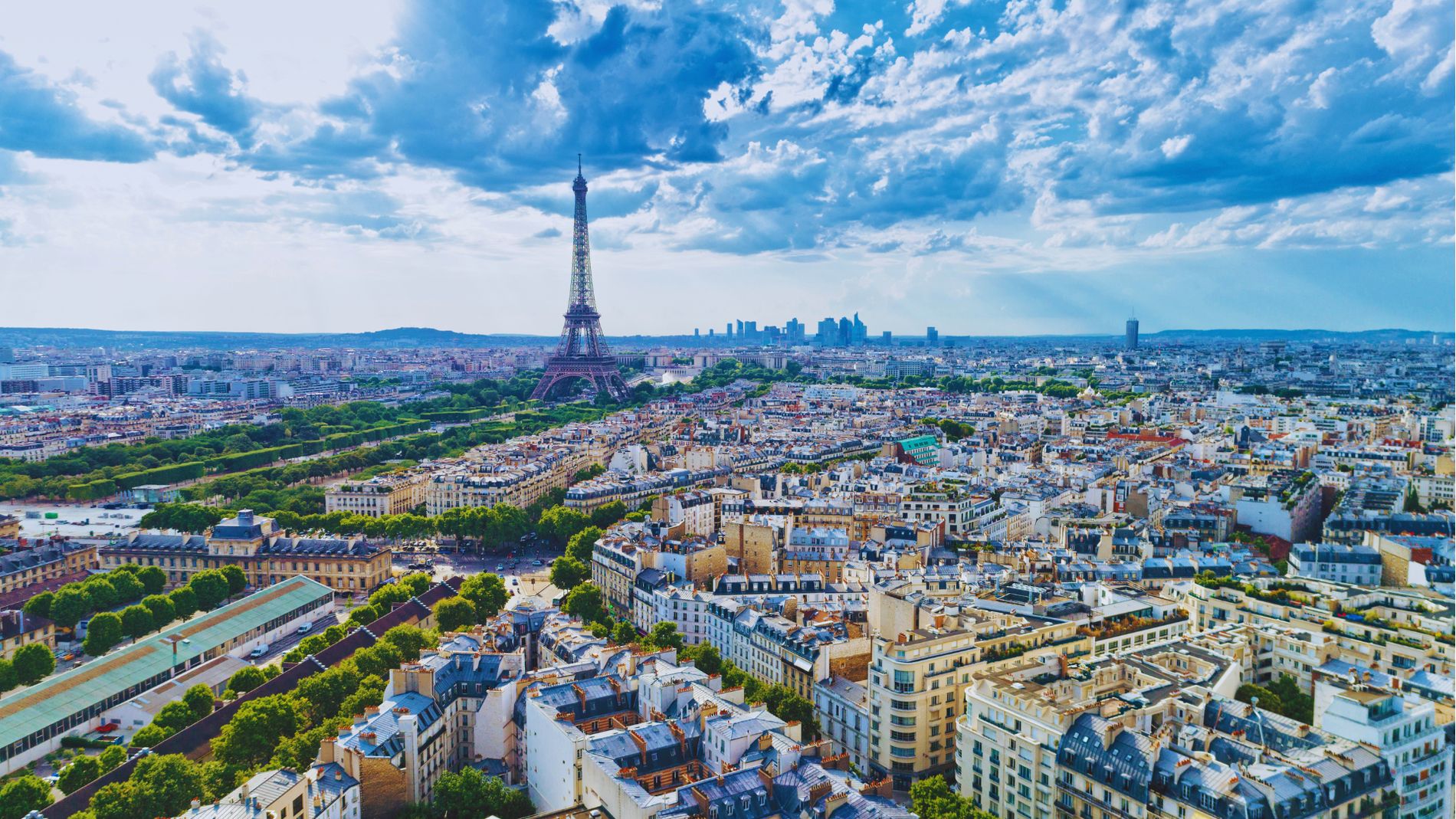 The Eiffel Tower and Paris rooftops, France